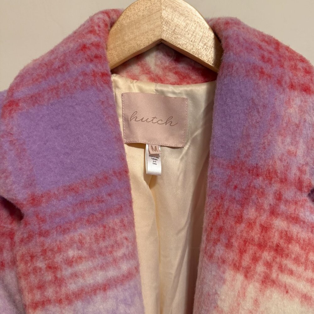 Anthropologie Hutch Pink & Purple Plaid Tie-Waist Coat Medium - Picture 7 of 16